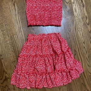 Shein red floral set (skirt and crop top) size S